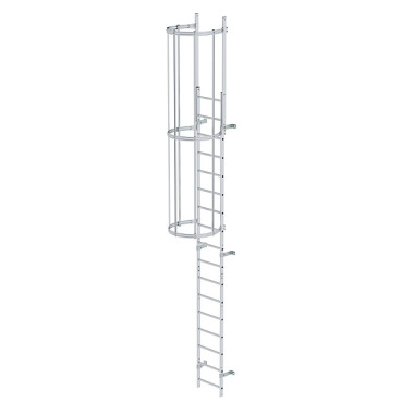 MUNK Single-flight vertical ladder with back protection bright aluminium 5.96m 510100