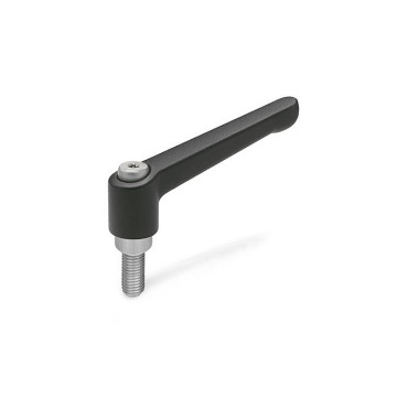 Ganter Adjustable Hand Levers, Zinc Die Casting, Threaded Stud Stainless Steel 300.1-108-M12-50-SW