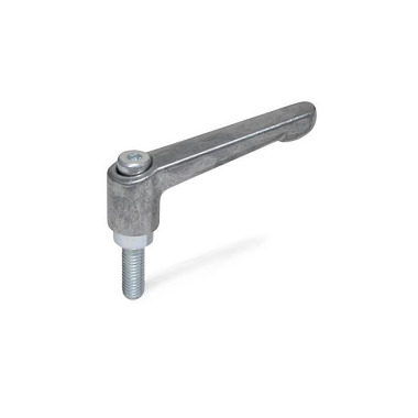 Ganter Adjustable Hand Levers, Zinc Die Casting, with Threaded Stud Steel Zinc Plated 300.2-108-M16-80-RH