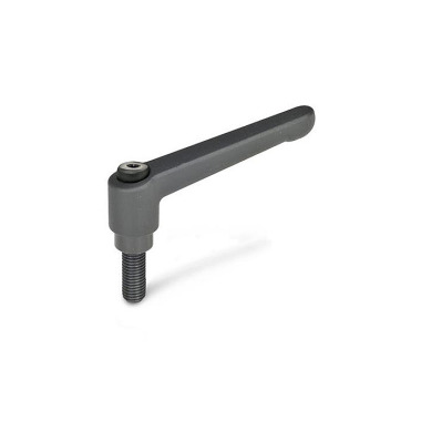 Ganter Adjustable Hand Levers, Zinc Die Casting, with Threaded Stud Steel Blackened 300-108-M16-40-SW