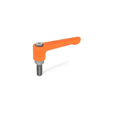 Ganter Flat Adjustable Hand Levers, Zinc Die Casting, Threaded Stud Stainless Steel 302.1-30-M4-25-OS