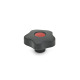 Ganter Star Knobs with Colored Cover Caps, Plastic, Bushing Brass 5337.2-50-M10-E-DRT