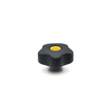 Ganter Star Knobs, Plastic, Bushing Brass, Softline, with Colored Cover Caps 5337.6-66-M12-DGB