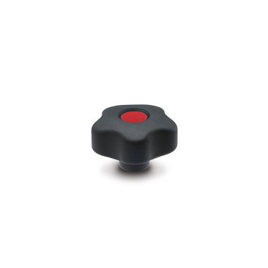 Ganter Star Knobs, Plastic, Bushing Brass, Softline, with Colored Cover Caps 5337.6-77-M12-DRT