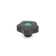 Ganter Star Knobs with Colored Cover Caps, Plastic, Bushing Stainless Steel 5337.7-32-M5-E-DBL