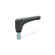 Ganter Flat Adjustable Hand Levers, with Releasing Button, Plastic, Threaded Stud Steel 600-30-M5-10-DGR