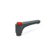 Ganter Flat Adjustable Hand Levers with Releasing Button, Plastic, Threaded Bushing Brass 600-30-M5-DRT