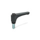 Ganter Flat Adjustable Hand Levers, with Releasing Button, Plastic, Threaded Stud Steel 600-30-M6-25-DSG