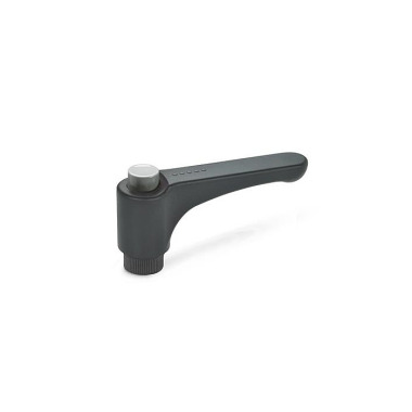 Ganter Flat Adjustable Hand Levers with Releasing Button, Plastic, Threaded Bushing Brass 600-63-M8-DGR