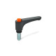 Ganter Flat Adjustable Hand Levers, with Releasing Button, Plastic, Threaded Stud Steel 600-78-M12-35-DOR