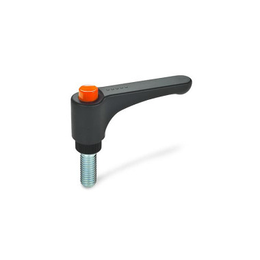 Ganter Flat Adjustable Hand Levers, with Releasing Button, Plastic, Threaded Stud Steel 600-78-M12-80-DOR