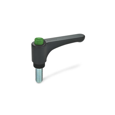 Ganter Flat Adjustable Hand Levers, with Releasing Button, Plastic, Threaded Stud Steel 600-78-M8-55-DGN