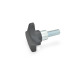 Ganter Hand Knobs, Plastic, Protruding Steel Bushing, Threaded Stud, Steel 6335.4-TE-32-M6-16