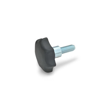 Ganter Star Knobs, Plastic, with Protruding Steel Bushing, Threaded Stud Steel 6336.4-TE-32-M6-45