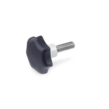 Ganter Star Knobs, Plastic, with Protruding Stainless Steel Bushing, Threaded Stud Stainless Steel 6336.5-TE-25-M5-10