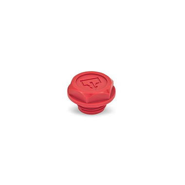 Ganter Threaded Plugs with DIN-Drain Symbol, Plastic, Red, O-Ring Collared 740.2-G1/2