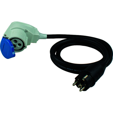 as - Schwabe 61483 CEE Camping Winkel-Adapterleitung, Schutzkontaktstecker auf CEE-Winkelkupplung, 1,5 m Kabel