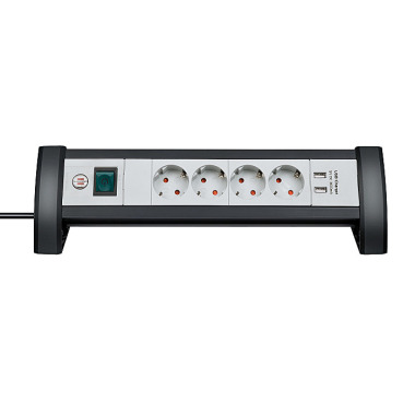 Brennenstuhl Premium Office-Line Steckdosenleiste 4-fach mit Schalter (Mehrfachsteckdose ideal für den Schreibtisch, 1,8m Kabel, 2-fach USB 3,1 A, Made in Germany) schwarz/grau 1156250534