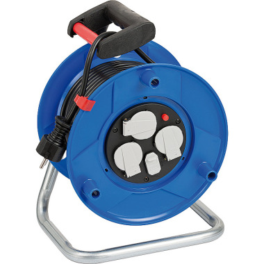 Brennenstuhl Garant Kabeltrommel 3-fach mit USB für den Innenbereich (Indoor-Kabeltrommel mit USB-Ladefunktion und 25m Kabel, ergonomischer Handgriff, Made in Germany) blau 1215050600