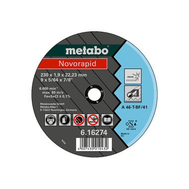 Metabo Novorapid 180 x 1,5 x 22,23 mm, Inox, Trennscheibe, gerade Ausführung (616273000)