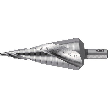 Stufenbohrer Bohrber.4-30mm HSS-Co5 Spiralnut Z.2 Stufen 14 RUKO 101052E