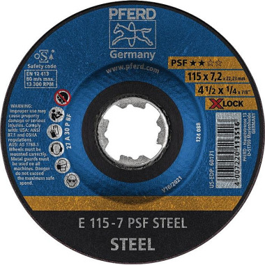 Schruppscheibe X-LOCK PSF STEEL D125xS7,2mm gekr.S TA Bohr.22,23mm PFERD 62011125