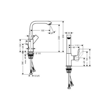 HG Einhebel-Waschtischmis cher 230 METRIS DN 15 m S chw-ausl ZAG G 1 1/4" chr 31087000