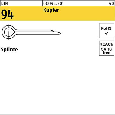 Splinte DIN 94/ISO 1234 3 ,2x 36 Kupfer 100 Stück 000943010032036