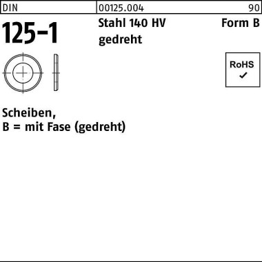 Unterlegscheibe DIN 125-1 B 1,7x 4x 0,3 Stahl 140 HV gedreht 100 Stück 001250040017000