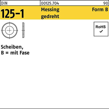 Unterlegscheibe DIN 125-1 B 2,2x 5x0,3 Messing ged reht 100 Stück 001257040022000