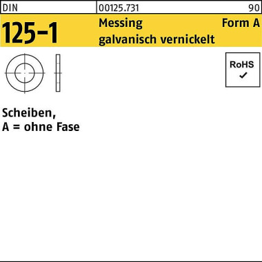 Unterlegscheibe DIN 125-1 A 3,2x7x0,5 Messing galv . vernickelt 1000St. 001257310032000