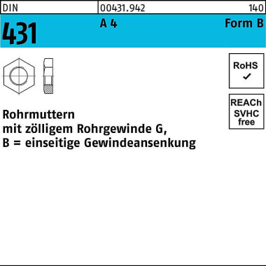 Rohrmutter DIN 431 BG 1 1 /2 A 4 1 Stück 004319421500000