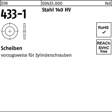 Scheibe DIN 433-1 6,4x11x 1,6 Stahl 140 HV 250 Stüc k 004330009064000