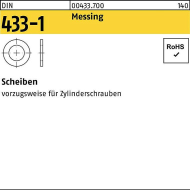 Scheibe DIN 433-1 3,2x 6x 0,5 Messing 5000 Stück 004337000032000