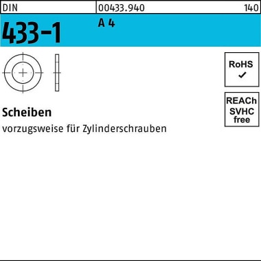 Scheibe DIN 433-1 8,4x15x 1,6 A 4 100 Stück 004339409084000