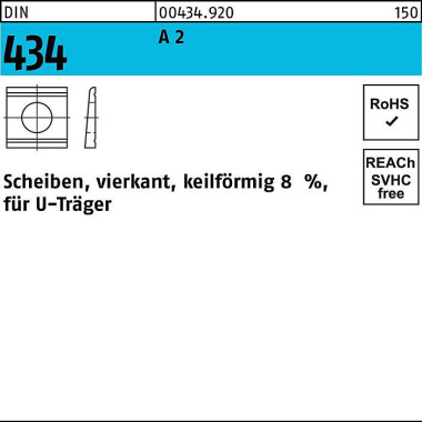 U-Scheibe DIN 434 vierkan t keilförmig 9 A 2 Neigun g 8% 50 Stück 004349200090000