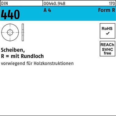 Scheibe DIN 440/ISO 7094 FormR R 13,5x 44x 4 A 4 5 0 Stück 004409480135000