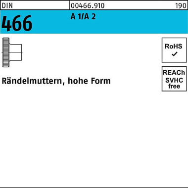 Rändelmutter DIN 466 hohe FormM3 A 1/A 2 25 Stück 004669100030000