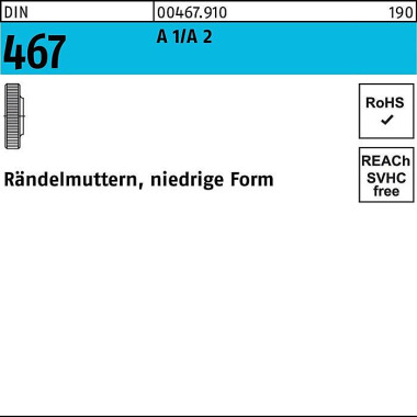 Rändelmutter DIN 467 nied rige FormM3 A 1/A 2 25 St ück 004679100030000