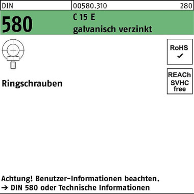 Ringschraube DIN 580 M20 C 15 E galv.verz. 1 Stück 005803100200000