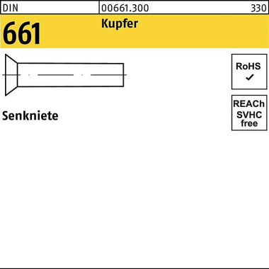 Senkniete DIN 661 2,5x 8 Kupfer 1000 Stück 006613000025008