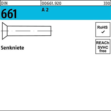 Senkniete DIN 661 6x 12 A 2 100 Stück 006619200060012