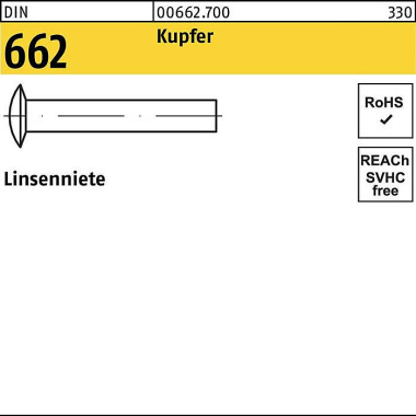 Linsenniete DIN 662 5x 12 Kupfer 500 Stück 006627000050012