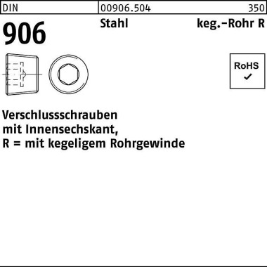 Verschlußschraube DIN 906 Innen-6kt R 1/2 Stahl 50 Stück 009065040500000