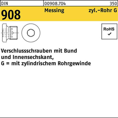 Verschlußschraube DIN 908 Bund/Innen-6kt G 1/4 A M essing 100 Stück 009087040250000