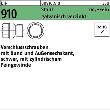 Verschlußschraube DIN 910 Bund/Außen-6-kt M12x1,5 Stahl galv.verz. 50St. 009105100120150