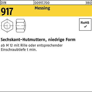 Sechskanthutmutter DIN 91 7 niedrige FormM12 SW 19 Messing 50 Stück 009177000120000