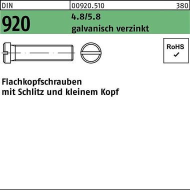 Flachkopfschraube DIN 920 Schlitz M3x 5 4.8/5.8 ga lv.verz. 100Stück 009205100030005