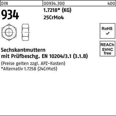 Sechskantmutter DIN 934 M 10 25CrMo4 1 Stück 009343000100000