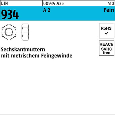 Sechskantmutter DIN 934 M 6x 0,75 A 2 (- 70) 100 St ück 009349250060075